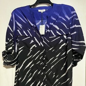 NWT Calvin Klein Womens 1X Button down Purple print blouse